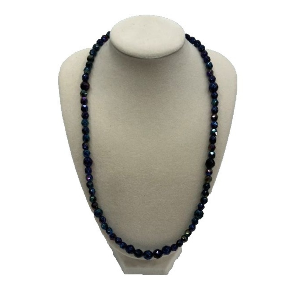 Vintage Style Iridescent Blue Faceted Bead Statement Womens Necklace 18"